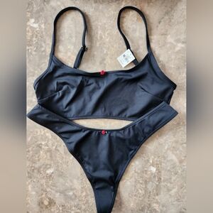 L/L PINK By Frankies Bikinis ST Augustine Moon Bay Thong Bikini Set Black